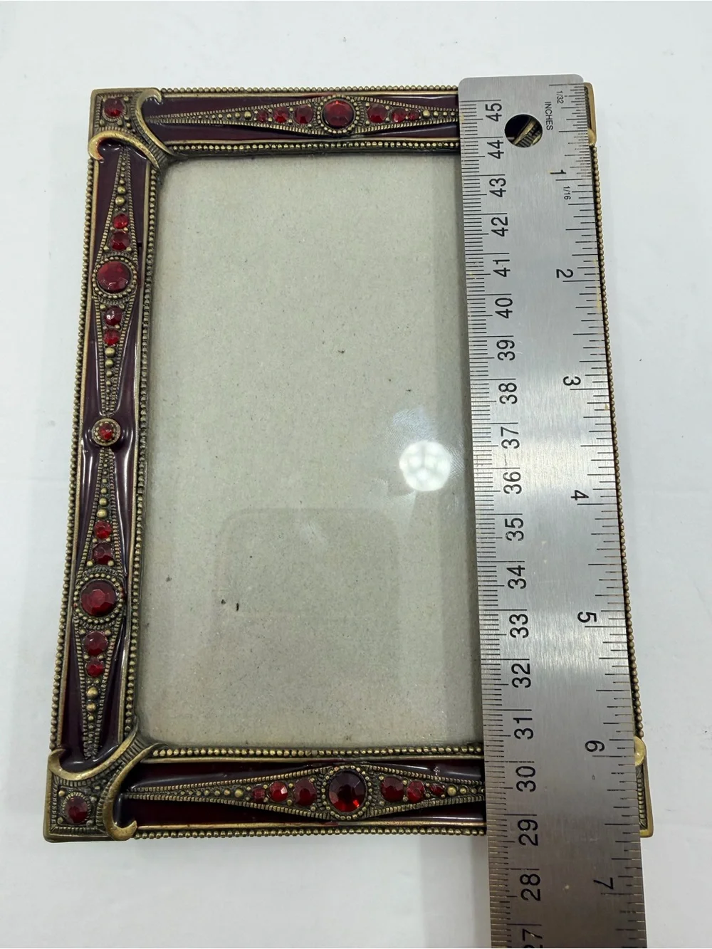 Vintage SK Jeweled 3.5x5.5 Frame Ruby Red Rhinestone Enamel Victorian Whimsigoth